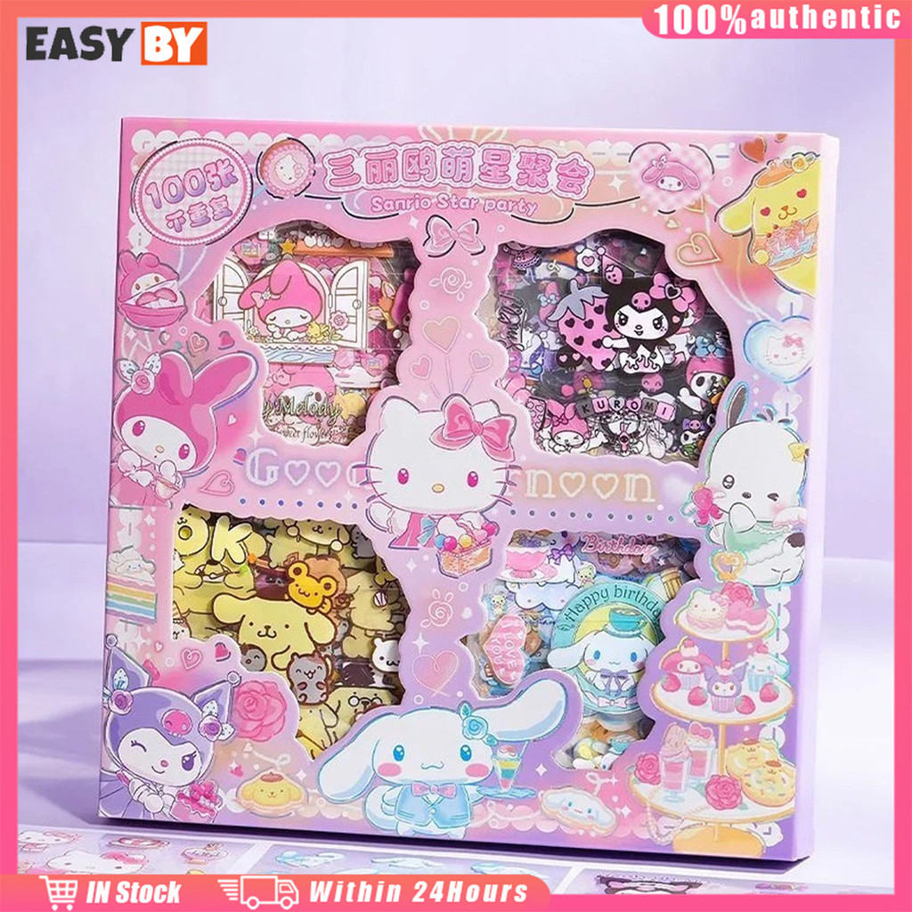 จัดส่งรวดเร็ว 100 แผ่น สติกเกอร์ลาย การ์ตูนsanrio น่ารัก ตกแต่งสมุด DIY สติ๊กเกอร์ไดคัท 1กล่อง