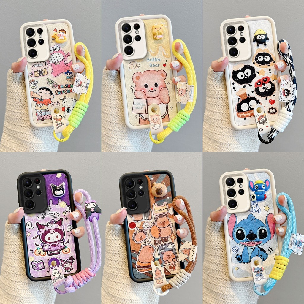 เคส SAMSUNG S25 Ultra S24 Ultra S23 Ultra หนังการ์ตูนปักหมุดเชือกโทรศัพท์กรณี