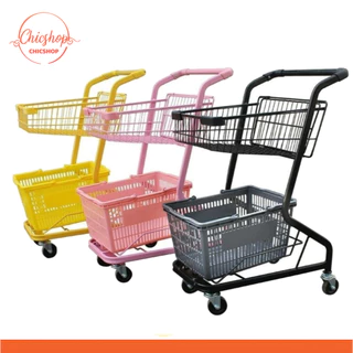 รถเข็นช้อปปิ้ง 2 ชั้น แบบมีล้อ Trolley (including basket) รถเข็นร้านสะดวกซื้อ ขนาดเล็ก สไตล์ญี่ปุ่น