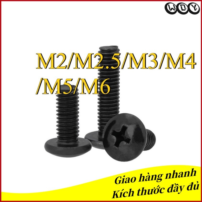 สกรูหัวร่ม Bolt หัวแบนขนาดใหญ่ Black Cross M2/M2.5/M3/M4/M5/M6 * L3-50MM (WD-YL-VN)