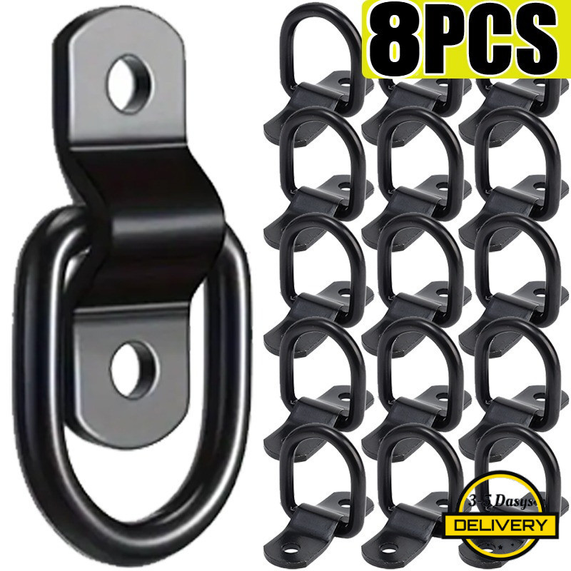 [3-5 วันมาถึง]-2/4/8 ชุด D-Type Trailer Anchor Hook เหล็กชุบสังกะสี | แหวนคาร์โก้รถบรรทุกสําหรับงานหนักสําหรับรถพ่วงปิดล้อม 360° ตะขอหมุนหมุนจานฐานหนา