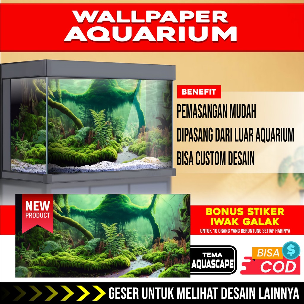 3D REAR AQUARIUM BACKGROUND WALLPAPER สติ๊กเกอร์น้ําหมวกรูปถ่าย EL2