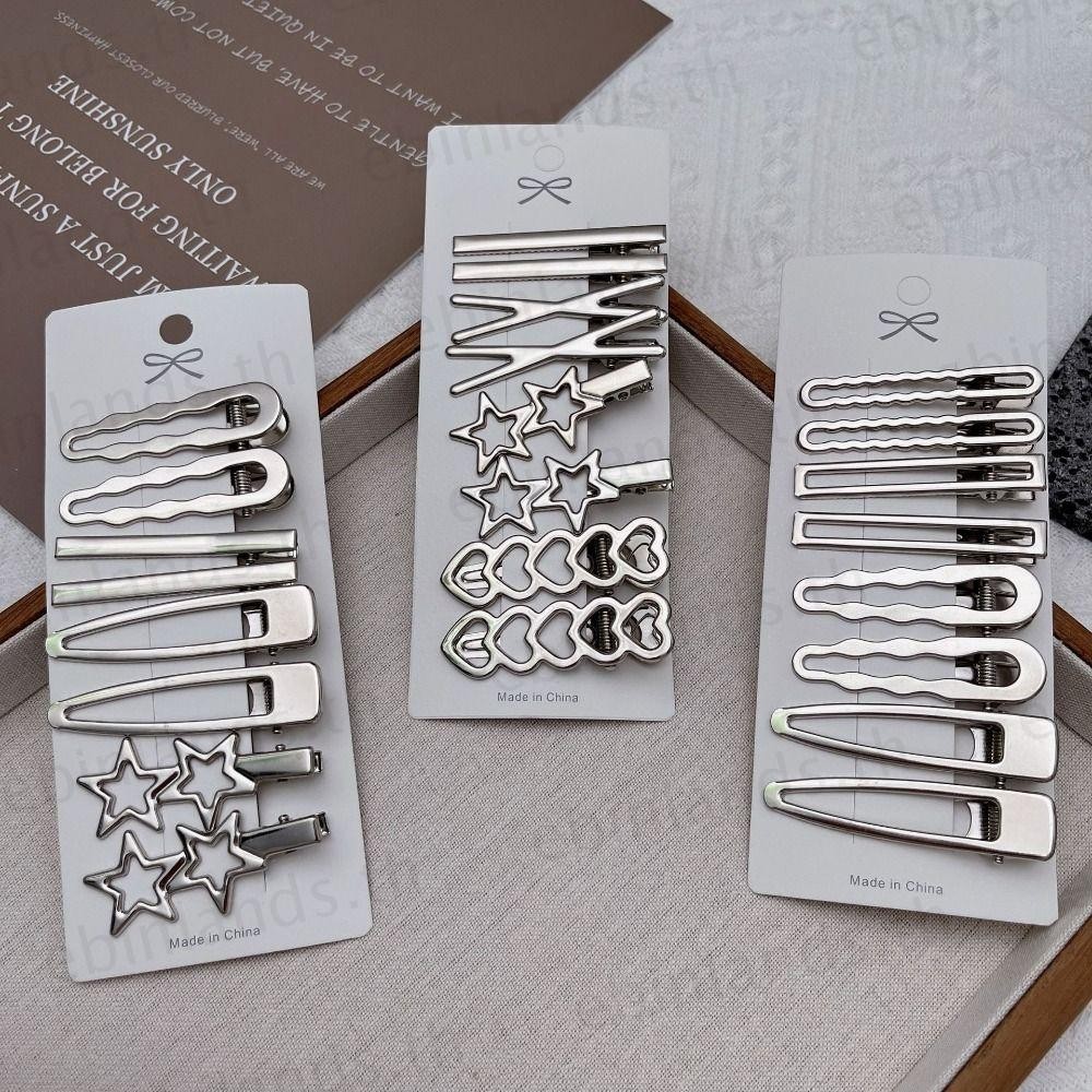[EBINLANDS] 8 ชิ้น/เซ็ต Y2K กิ๊บติดผมVintage Silver ประณีต Duckbill Clip สำหรับผู้หญิงและสาวๆ