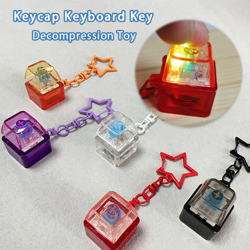 Clicky Keyboard Fidget Keycap คีย์บอร์ดคีย์ของเล่นบีบอัด Keycap จี้ประดับพวงกุญแจ