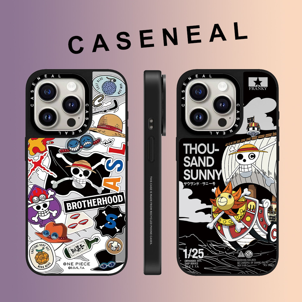 CASENEAL Graffiti อะนิเมะ One Piece กระจกเคสโทรศัพท์สําหรับ iPhone 16 Pro Max 15 Plus 14 ProMax 13 12Pro 11 โทรศัพท์กันกระแทกขอบนุ่มฮาร์ดป้องกันกรณี
