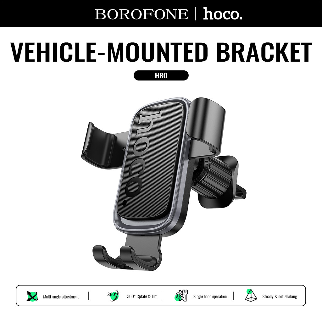 Hoco. H80 ที่ยึดโทรศัพท์ในรถ แบบแรงโน้มถ่วง Gravity Linkage ล็อกแน่นอัตโนมัติ ติดช่องแอร์ รองรับจอ 4.5 - 7 นิ้ว  รับประกัน 1 ปี