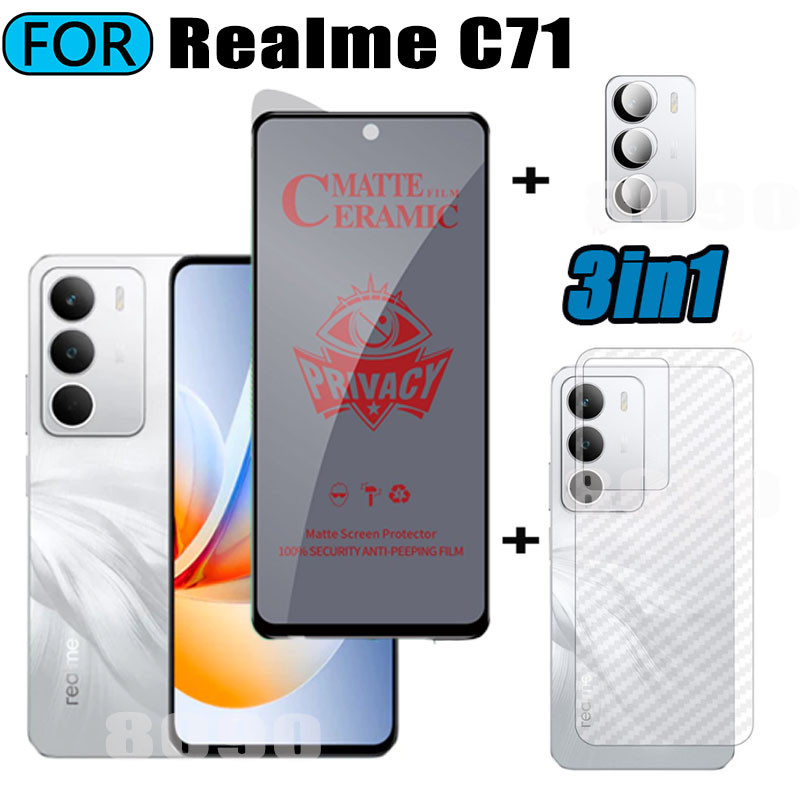 3in1 Realme C71 Anti-Spy PrivacyกระจกนิรภัยสําหรับRealme C73 C75 C75Xป้องกันหน้าจอ + เลนส์ป้องกันฟิล