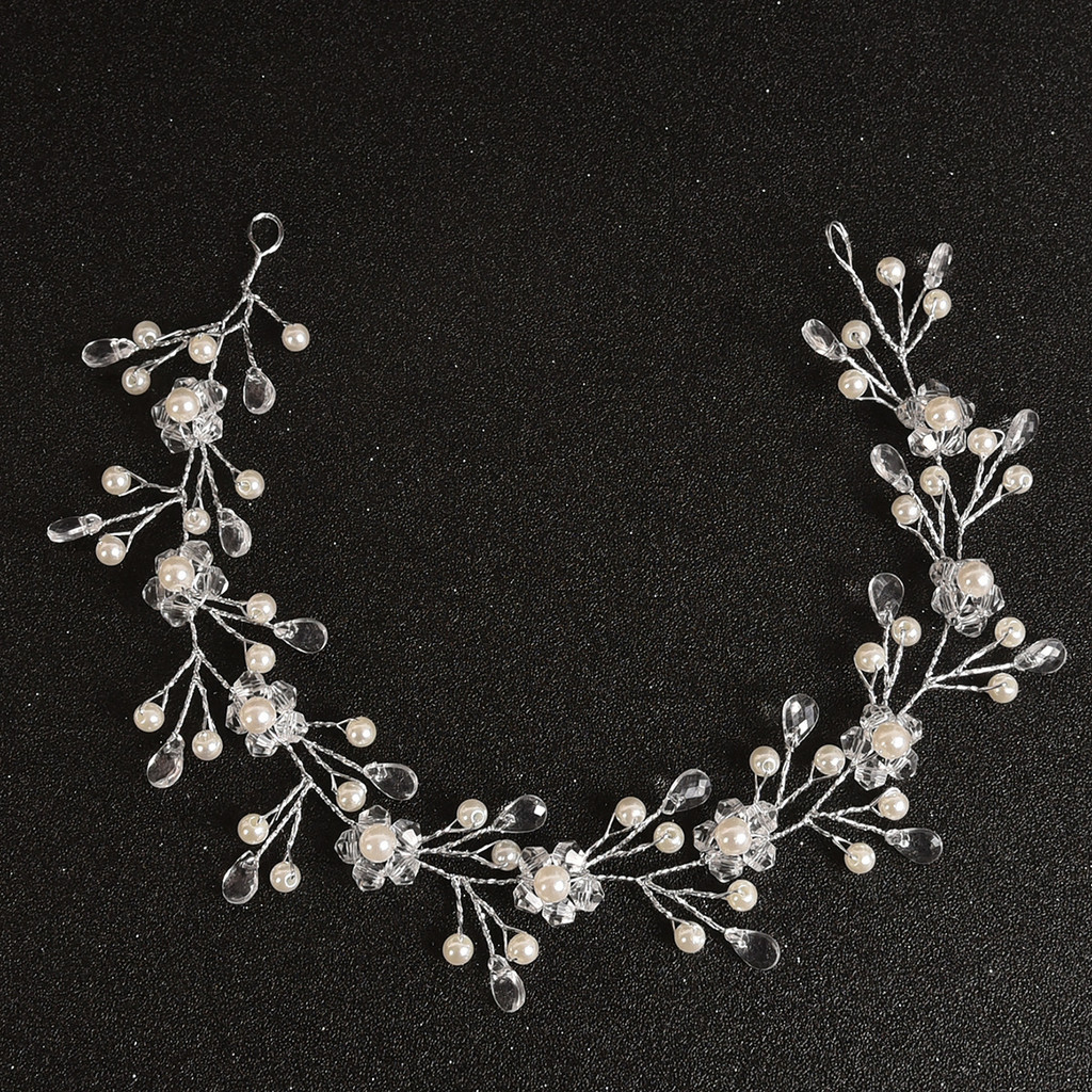 ที่คาดผมลูกปัดพลอยเทียมมุกสไตล์เกาหลี หรูหรา เครื่องประดับผมสำหรับงานแต่งงาน - รูปที่ 5