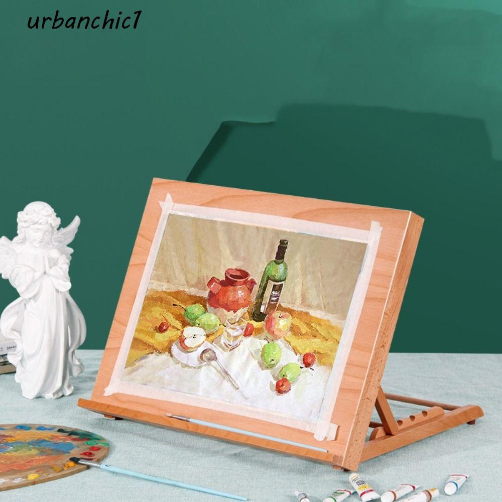 URBANCHIC Beech Wood Table Stand, Adjustable Folding Art Painting Stand, Markers Storage Portable Mu