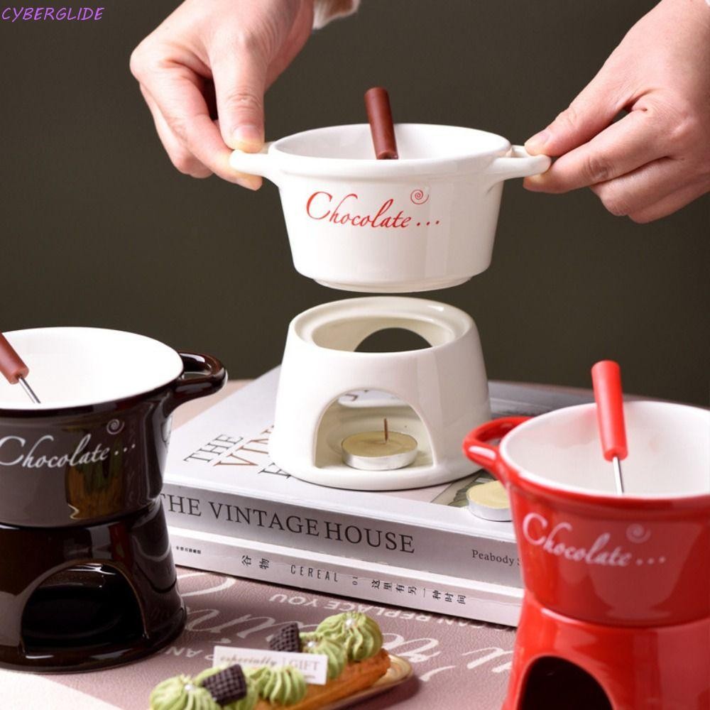 Cyberglide ถ้วยหม้อไฟ, ถอดออกได้ด้วยแก้วช็อคโกแลตส้อม, ถ้วยเตาอบช็อคโกแลตละลายสไตล์นอร์ดิกเซรามิกทนความร้อนที่สร้างสรรค์ สวิส