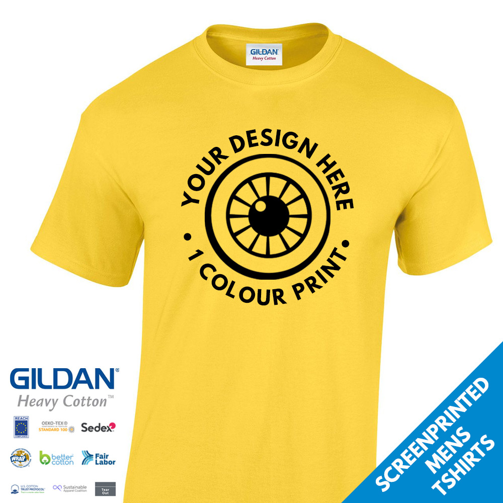 เสื้อยืดพิมพ์ลาย Mens 1 การออกแบบสี Gildan Heavy Cotton Lot