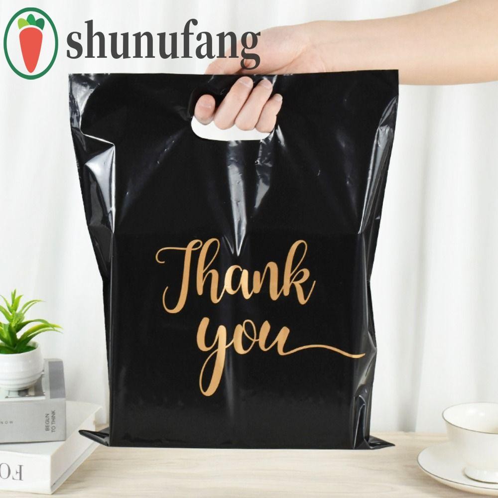 ไม่ 100ชิ้นขอบคุณถุงบรรจุภัณฑ์,พลาสติกที่มีการจัดการพลาสติกขอบคุณถุง,ถุงของชํานํามาใช้ใหม่สีดํากันน้ําถุงช้อปปิ้งพรรคโปรดปราน