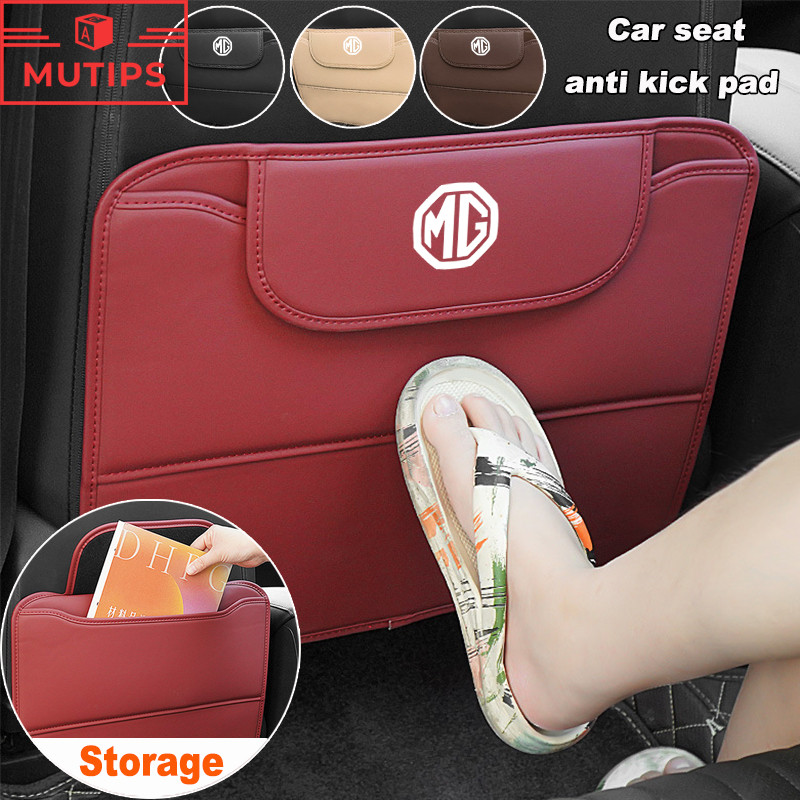 MG เครื่องหนัง แผ่นรองเบาะรถยนต์ ป้องกันการเตะ กันน้ำ เบาะหลังรถฝาครอบป้องกัน มีถุงเก็บของ HS ZS EP MG5 MG3 MG4 EV 4 5 6 GM Mulan VS HEV Extender
