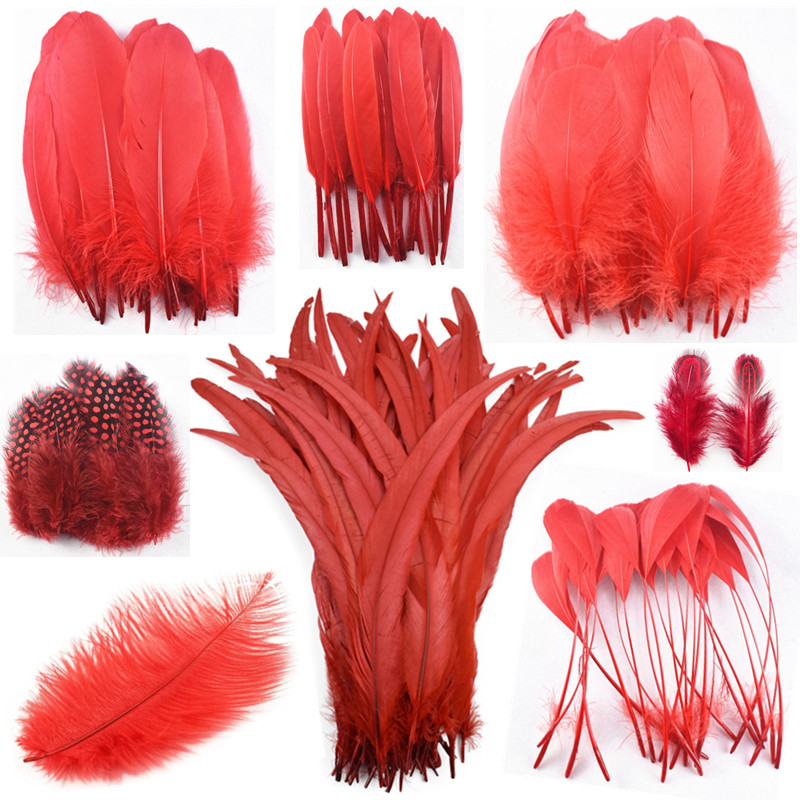 20ชิ้น/ล็อตต่างๆสีแดงfeathers Rooster Goose Guesant Feathersสําหรับหัตถกรรมเครื่องประดับทําเป็ดขนาดเล็กMarabouตุรกีไก่นกกระจอกเทศFeathers Plumasหัตถกรรมอุปกรณ์เสริม Plumes