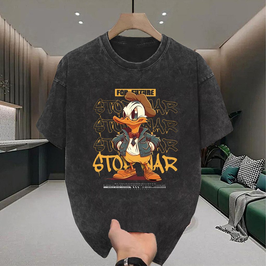 Basi💥 เสื้อดำ เสื้อ oversize สกรีนหน้าหลัง ลาย STOP WAR Duck มิติ ผ้าคอตตอน 100% เนื้อผ้าเกรดพรีเมียม คอกลม ใส่สบาย