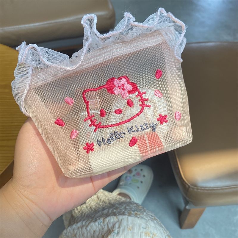 ชวัซ นิรันดร์ กระเป๋าเครื่องสําอางการ์ตูนน่ารักเย็บปักถักร้อยตาข่ายทนสิ่งสกปรกซิปถุงเก็บ - รูปที่ 4