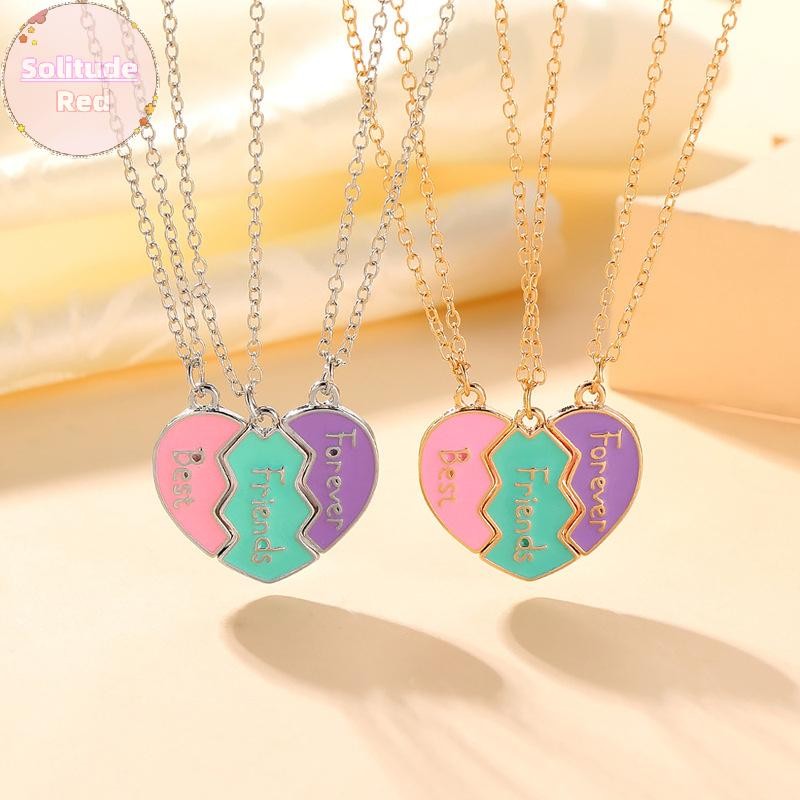Solitudered Best Friend Necklace 3 Hearts Matching Friendship Necklace Bff Magnetic VN