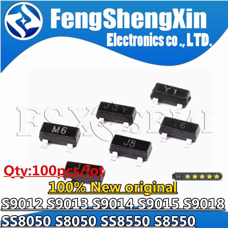 100 ชิ้น/ล็อต S9012 2T1 S9013 J3 S9014 J6 S9015 M6 S9018 J8 SS8050 Y1 S8050 J3Y SS8550 Y2 SOT23 ชิปท