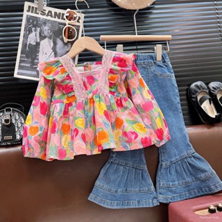 2024เด็กผู้หญิงฤดูใบไม้ผลิและฤดูใบไม้ร่วงชุดใหม่สมบัติหญิงภา…