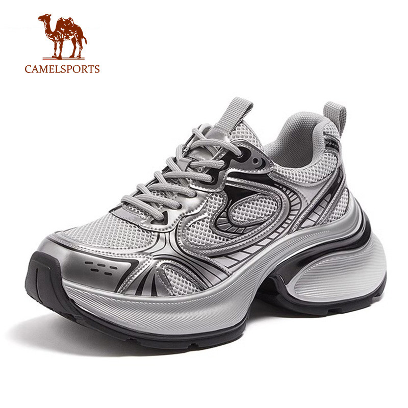 Camel Sports ผู้หญิงหนาSoled เงินกีฬารองเท้าความสูง Retro Casual