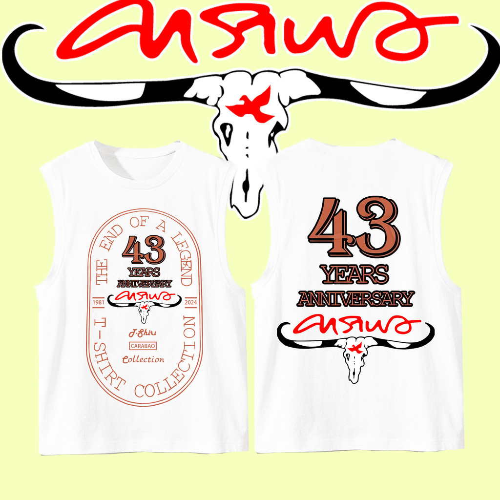 【พร้อมส่ง】 เสื้อกล้ามครบรอบ 43 ปี Carabao Cotton วงร็อกคาราบาวเสื้อกั๊กผ้าฝ้ายสีขาวดำ