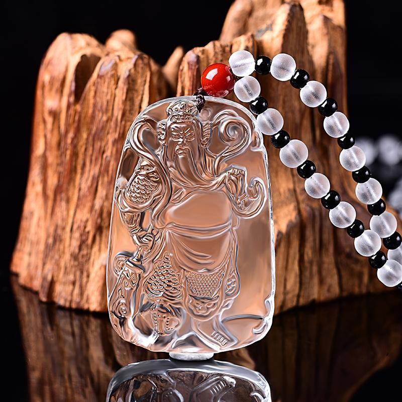คริสตัลสีขาว Guan Gong Guan Erye สไตล์ชาติพันธุ์จี้สร้อยคอผู้ชาย God of Wealth Guan Yu คริสตัลสร้อยค