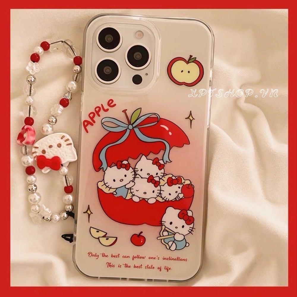 Hello Kitty Chain เคสโทรศัพท์อะคริลิคสําหรับ iPhone 16 Pro Max 15 Pro Max 14 13 Pro Max กันกระแทกป้องกันปลอก