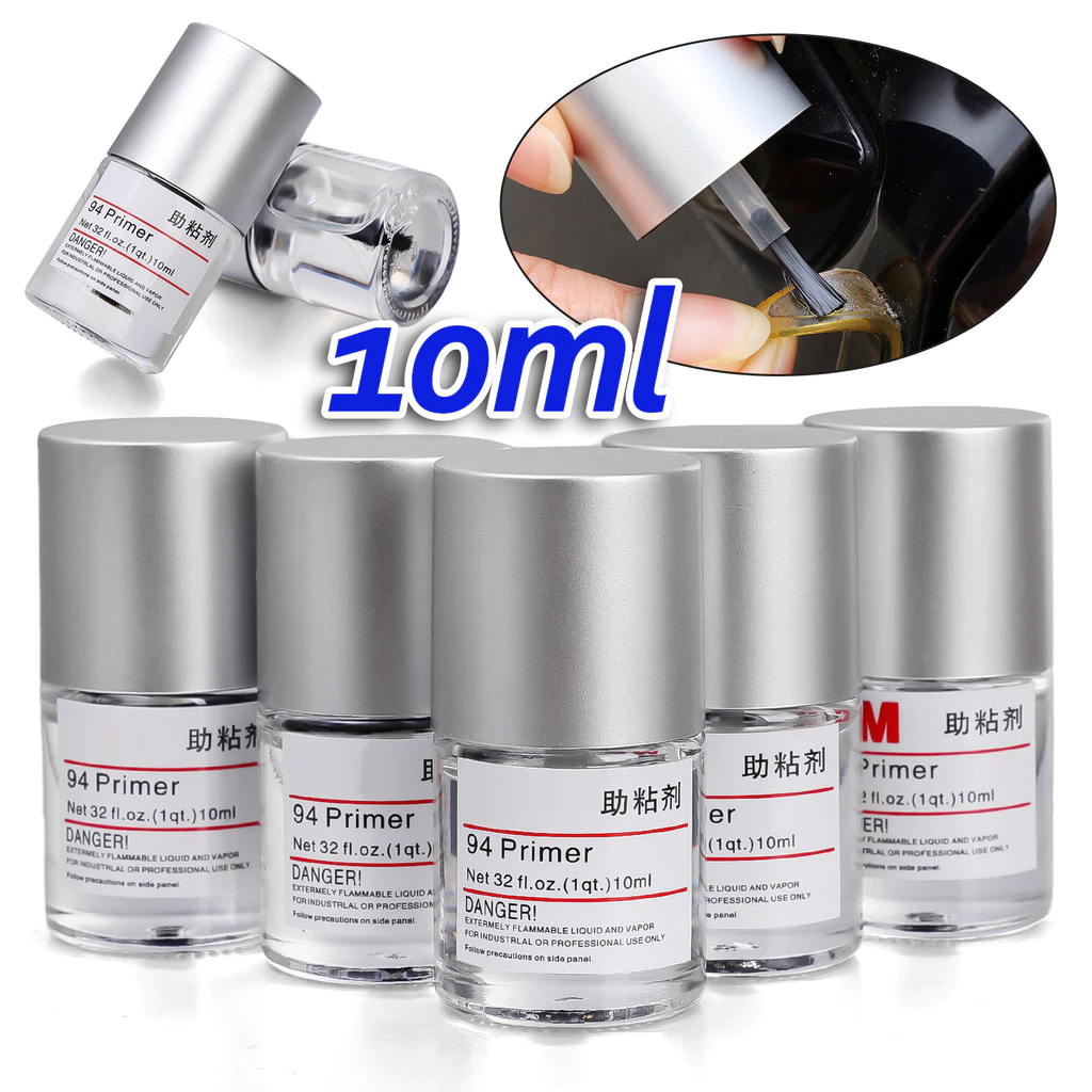 แผ่นเสริมกาวเทปสองหน้า - 10 มล. เทปไพรเมอร์ Enhancer Liquid - ตัวแทนรักษาพื้นผิวรถยนต์พร้อมหัวแปรง