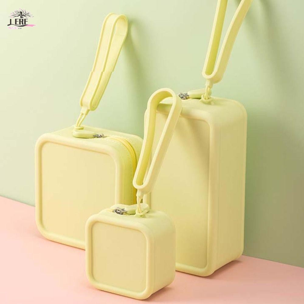 เจรีมี1กระเป๋าเครื่องสําอางซิลิโคน, โมรันดี สีสี่เหลี่ยมผืนผ้ามัลติฟังก์ชั่ถุงเก็บ,กระเป๋าใส่เหรียญแบบพกพาความจุขนาดใหญ่สีทึบสินค้าขนาดเล็กกระเป๋าเดินทา