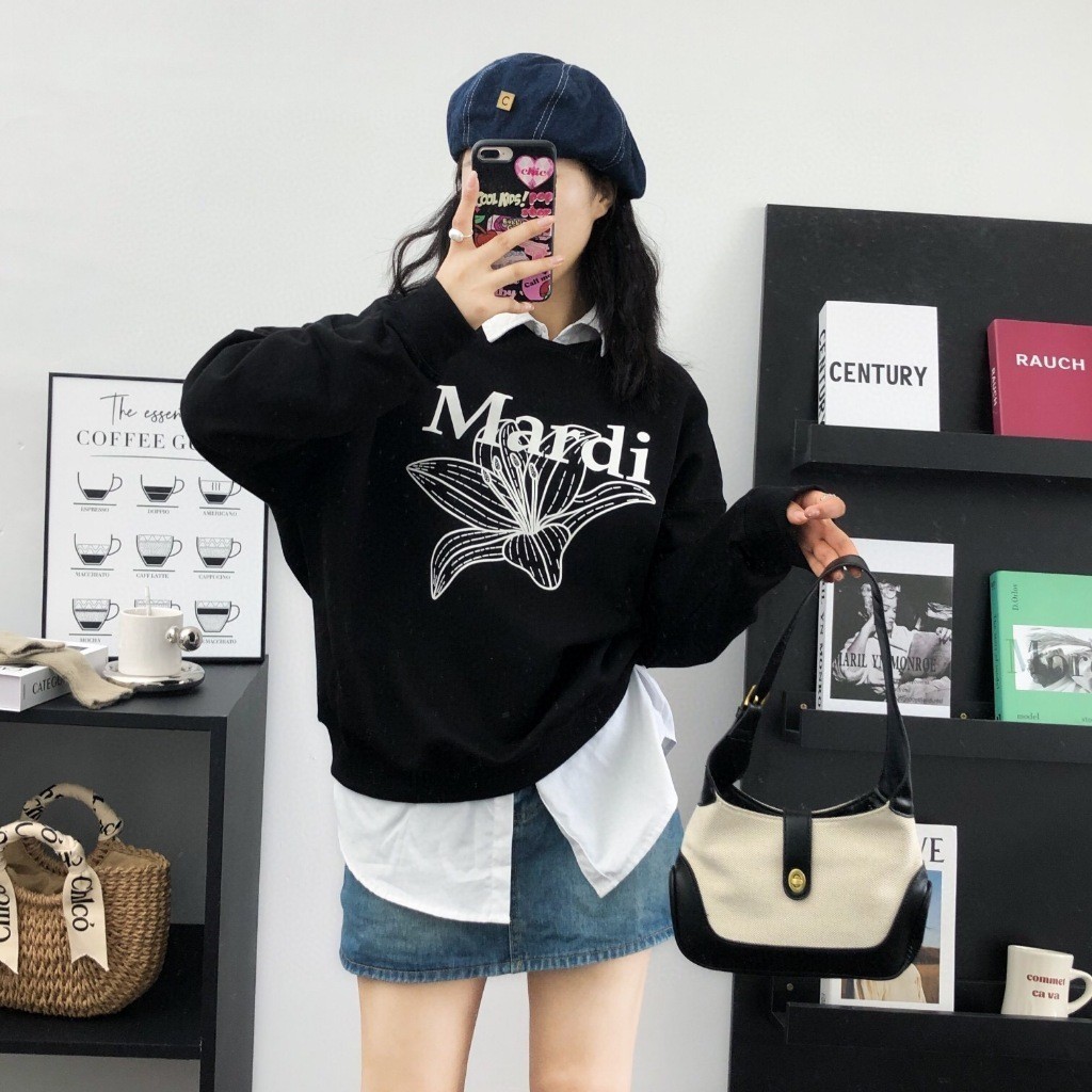 Cotton 100% เสื้อสเวตเตอร์คอกลม South Korea Niche Trend Brand MA**RDI