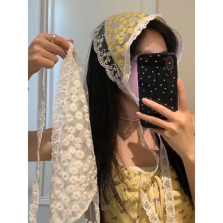 DEM-ผ้าโพกหัวลายดอกไม้ตาข่าย