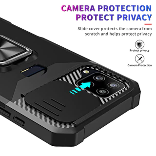 สําหรับ Samsung A42 5G / A12 กรณีฝาครอบกล้องเลื่อนผู้ถือบัตรแหวน Kickstand Heavy Duty ป้องกัน Slim ฝาครอบบาง