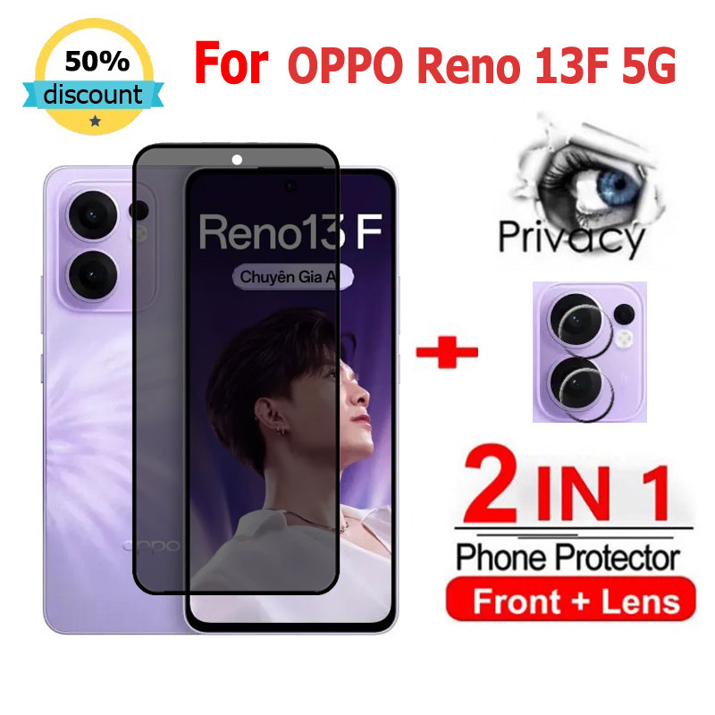 2 in 1 ฟิล์ม OPPO Reno 13F 5G ฟิล์มกระจกนิรภัยกันรอยหน้าจอ กันแอบมอง เพื่อความเป็นส่วนตัว สําหรับ OPPO A18 A58 A79 A59 A98 A78 A96 A80 A60 A40 A3X Reno 13 12 11F 12F 8T 10 Pro Plus 5G ฟิล์มกันรอย ฟิล์มกล้อง