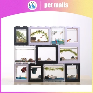 PET MALLS ตู้ปลาขนาดเล็กอะคริลิคใสสร้างบล็อกถังปลาทองตู้ปลาทองตู้ปลาทอง