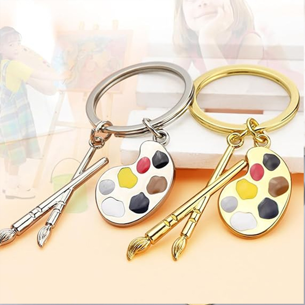 ศิลปินสี จานสี พวงกุญแจจานสีและแปรงเสน่ห์จี้พวงกุญแจสําหรับนักเรียนของขวัญกระเป๋าเป้สะพายหลังเครื่องประดับ
