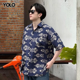YOLOเสื้อเชิ้ตFREE SIZEเสื้อเชิ้ตแขนสั้น เนื้อผ้าดี ใส่สบาย ผ้าพิมพ์ลายทั้งผืน Y25002