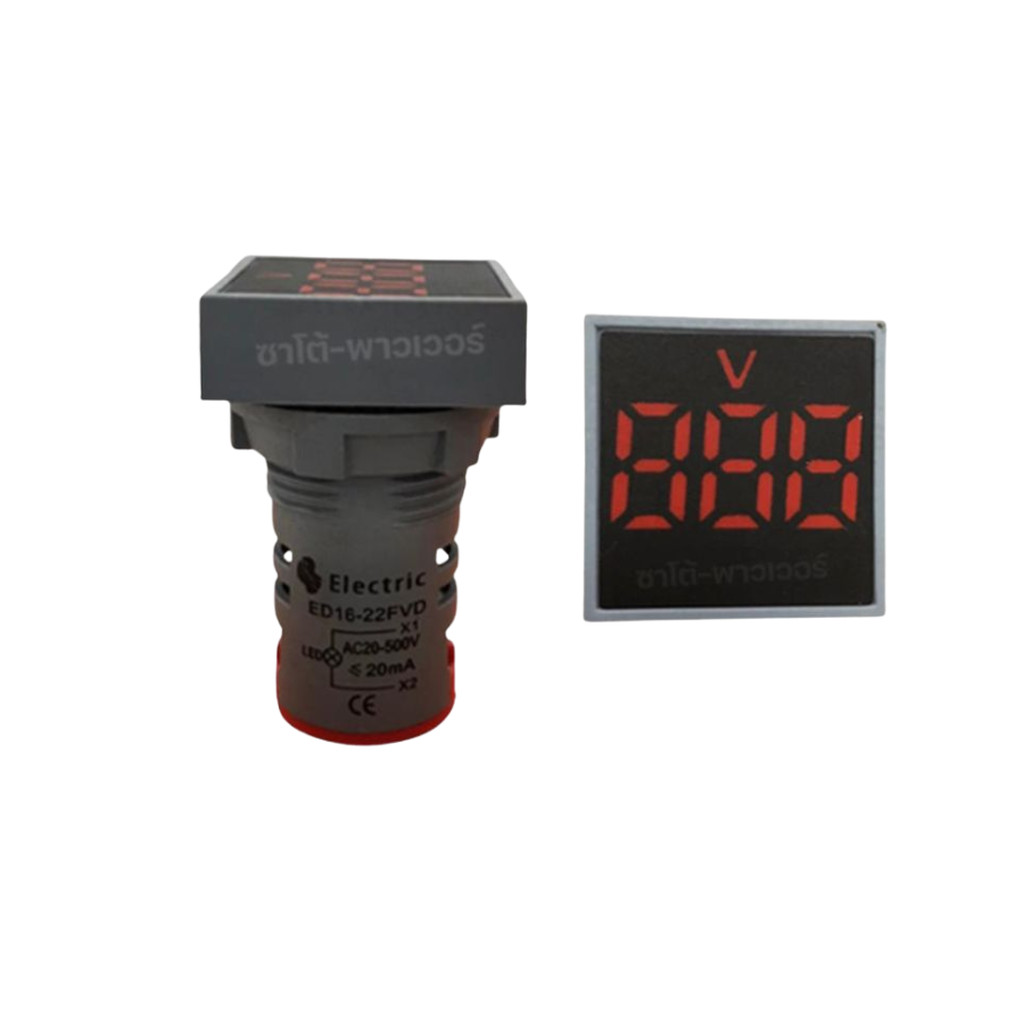 ED16-22FVD หลอดตู้คอนโทรล สีเเดง แบบตัวเลข หลอดวัดโวลท์ เเบบเหลี่ยม Pilot Lamp 22 mm 220V ไพล็อตแลมป