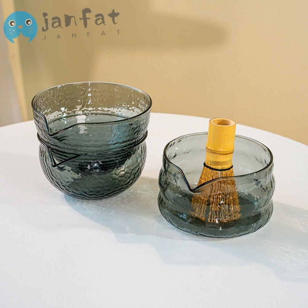 JANFAT ชุดทํามัทฉะ, ชามมัทฉะแบบใช้ซ้ําได้แก้ว, พร้อมชามชาแบบมีพื้นผิวพวยเทคนรักชา