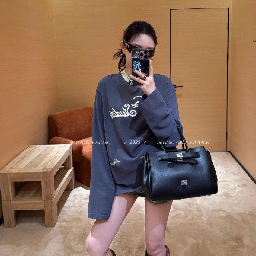 SF1I ACNE Piqué Mesh 3D log Long Sleeve Bottoming T Loose Fit Blue Gray Smog T-Shirt for Couples