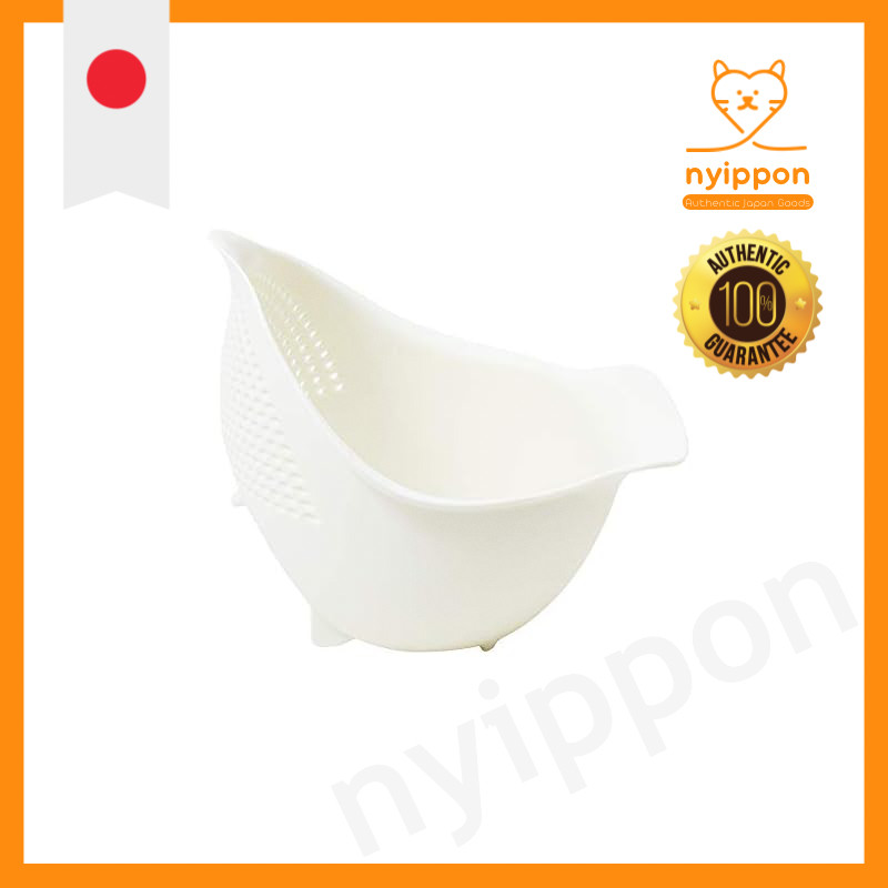 Marna Tri-Combined Draining Bowl M (White / 1100ml) - Strainer and Bowl for Washing and Draining Ing