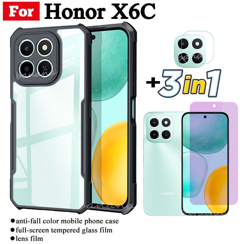 Honor X6C เคสโทรศัพท์กันกระแทกสําหรับ Honor X 6C X6 C X8C X7C Anti-blue Ray กระจกนิรภัยและฟิล์มเลนส์
