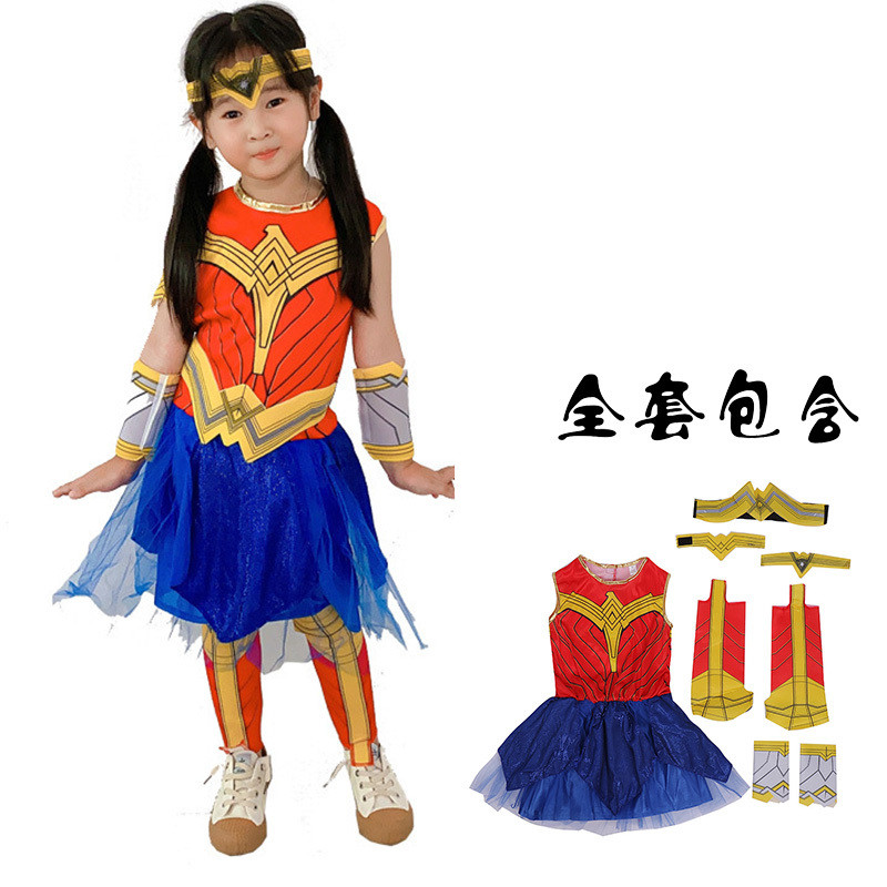 Wonder Woman cos เครื่องแต่งกายเด็กฮาโลวีน Superhero คอสเพลย์อนุบาลประสิทธิภาพชุด