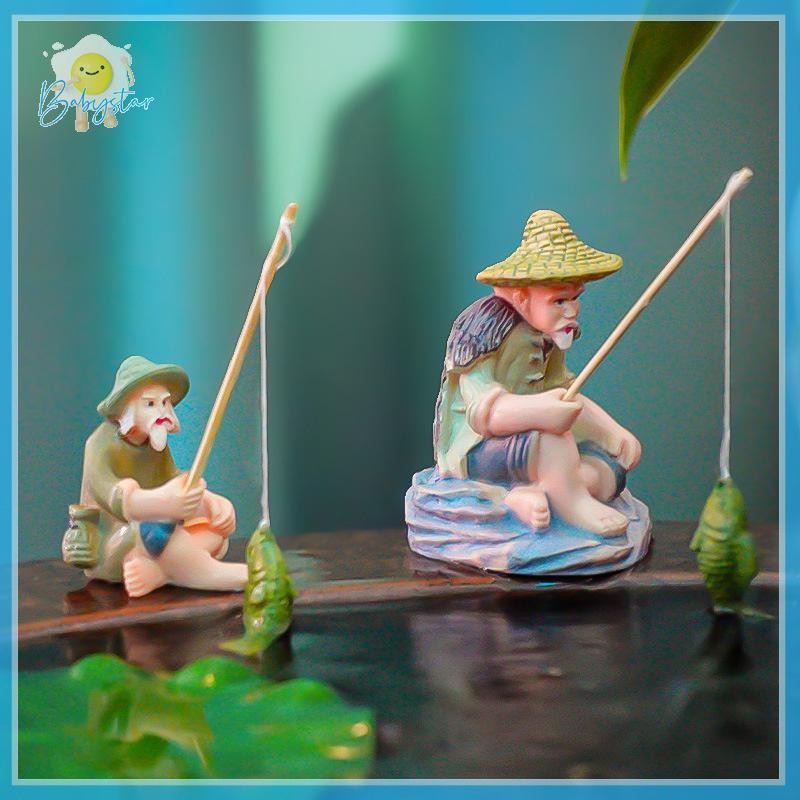 [Inthehot-t] Creative Miniature Old Man เครื่องประดับตกปลา PVC Jiang Tai Gong ตกปลาถังปลาบอนไซ Garden Rockery Aquascape ตกแต่ง [ใหม่]
