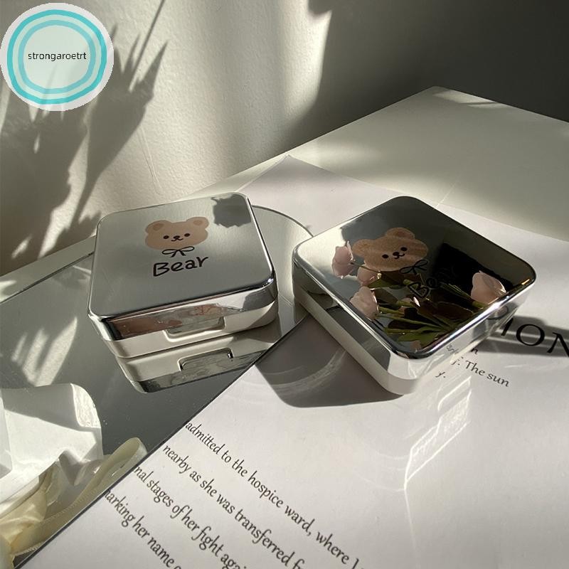 Strongaroetrt 1 PC Silver Bear คอนแทคเลนส์กรณีเครื่องสําอางแบบพกพากล่องน้ํา Simple Contact Lenspanio