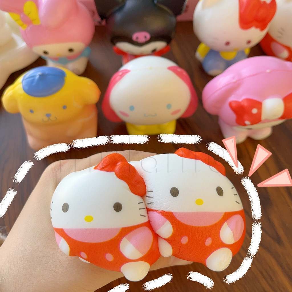 SANRIO ของเล่นบีบอัด ซานริโอ - หวานนุ่มแฟชั่น -สําหรับเด็ก - ของเล่นหยิกมือเด็กการ์ตูน - น่ารัก เคที คุโรมิ ช้า สะท้อนกลับ ตุ๊กตา