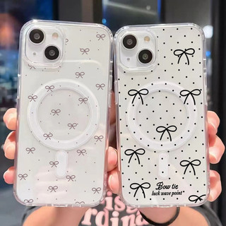 🔥MAX🔥เคสโทรศัพท์หรูหราแบบไร้สายชาร์จได้สำหรับโบว์ลายจุดไอโฟน16 For iPhone12 13 14MAX X XS XR 7 8Plus 15Pro