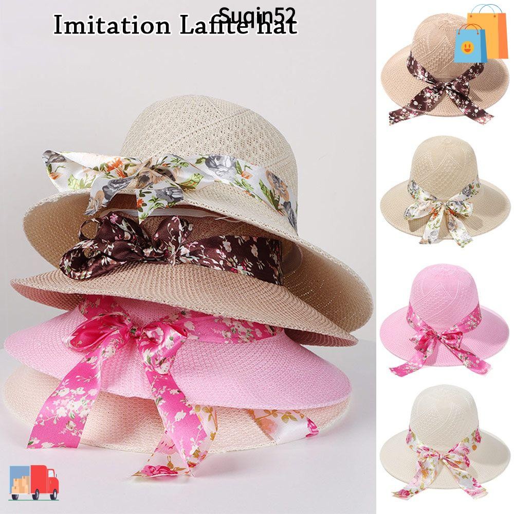 Suqin52 หมวกฟางท่องเที่ยวผู้หญิง Casual Sun Visor หมวก