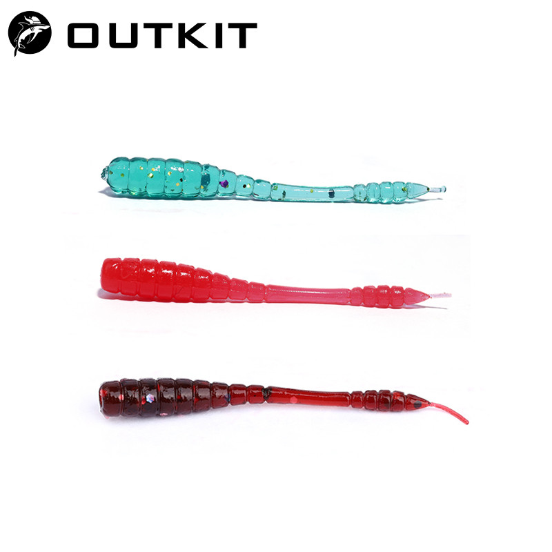 Outkit 20 ชิ้น 4.5 เซนติเมตรตกปลา Soft Worm Lures Pin Tail ตกปลาน้ําแข็งเหยื่อ Soft Polaris Sinking Lure Pesca ซิลิโคนตกปลา Tackle
