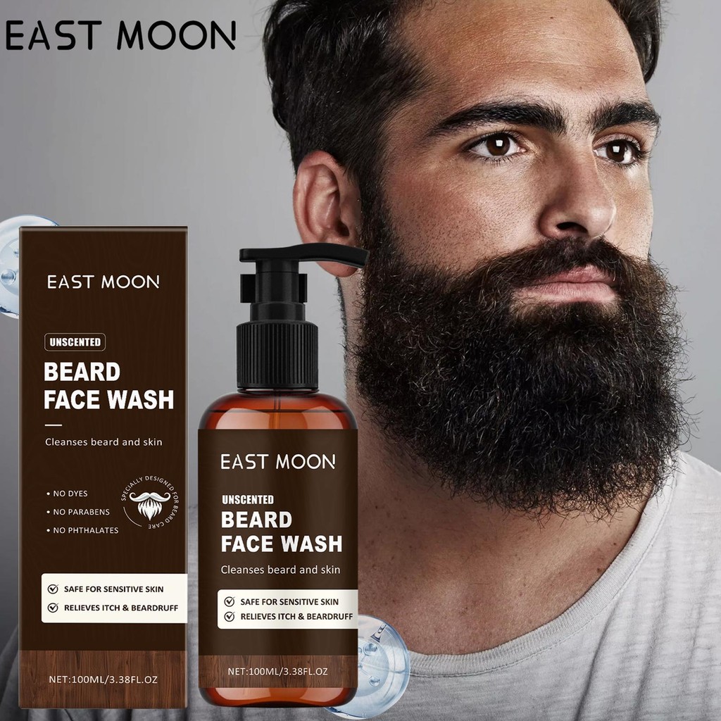 Mens Face Wash ทําความสะอาดล้ําลึก Beard Care Enhancement แชมพูผู้ชายธรรมชาติ Beard Cleaner แชมพูสําหรับทําความสะอาดอย่างอ่อนโยน teih