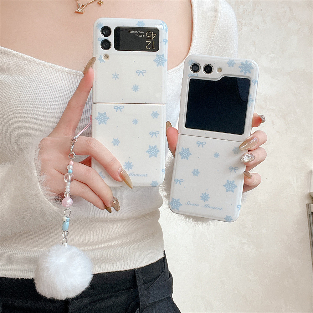 สําหรับ Samsung Galaxy Z Flip 3 4 5 6 กรณีน่ารัก Blue Bow ผมจี้สําหรับ Samsung Z Flip3 Flip4 ZFlip5 Z Flip6 ซิลิโคนนุ่ม